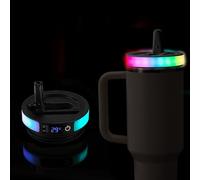 BTFO Colorful LED Flip Straw Tumbler Lid for Stanley Quencher H2.0/ProTour 40oz Tumbler, Cup Cover with 12 Flash Light Mode & Temperature Sensor Display for Stanley Cup Accessories (Black)
