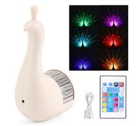BTFO Peacock Wall Light, 7.7x3.9x3.2 Inch 7 Color LED Peacock Projection Lamp with Remote Control USB Rechargeable Night Light for Home Decor Living Room Bedroom Office (White)