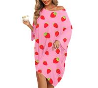 BTFONIA Plus Size Nightgowns for Women Oversized Sleep Tshirts Dress Short Sleeves Sleepwear With Pocket Pink