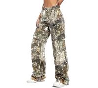 BTFONIA Women Camo Cargo Pants High Waist Baggy Wide Leg Camouflage Army Fatigue Joggers Trousers Slim Fit Pocket Sweatpants(L)