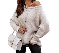 BTFONIA Women Casual Long Sleeve Fall Sweaters Crew Neck Solid Color Soft Ribbed Knitted Oversized Pullover Loose Fit Jumper(1#,XL)