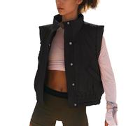 BTFONIA Women Cropped Puffer Vest Button Sleeveless Light Jacket Scrunch Stand Collar Essentials Gilet with Pockets(M)
