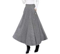 BTFONIA Women’s Fall Winter High Waisted Wool Plaid A-line Long Skirt(1#,M)