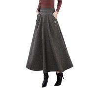 BTFONIA Women’s Fall Winter High Waisted Wool Plaid A-line Long Skirt(2#,M)