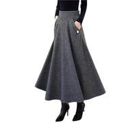 BTFONIA Women’s Fall Winter High Waisted Wool Plaid A-line Long Skirt(3#,XXL)
