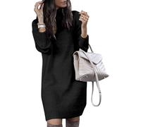 BTFONIA Women Turtleneck Sweater Dress Oversized Long Sleeve Knit Pullover Fall Sweater Short Dresses(Black,XXL)
