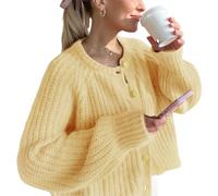 BTFONIA Womens Cardigan Sweater Button Down Long Sleeve Chunky Soft Knit Sweater Fall Open Front Loose Casual Cardigan Coat(Yellow,M)