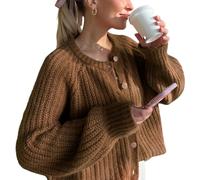 BTFONIA Womens Cardigan Sweater Button Down Long Sleeve Chunky Soft Knit Sweater Fall Open Front Loose Casual Cardigan Coat(Brown,L)