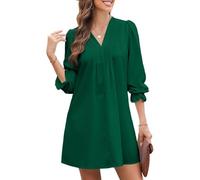 BTFONIA Womens Casual Dress A-Line Ruffle Sleeve V Neck Midi Dress Fashion Pleated Flowy Sundress Loose Shirt Dresses(Green,M)