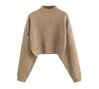 BTFONIA Women's Cropped Turtleneck Sweater Lantern Sleeve Ribbed Knit Pullover Sweater Jumper(6#,M)