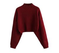 BTFONIA Women's Cropped Turtleneck Sweater Lantern Sleeve Ribbed Knit Pullover Sweater Jumper(9#,S)