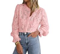 BTFONIA Women's Dressy Casual Lace Blouse Long Sleeve Button Up Shirts Tops Fall Fashion Clothes(Pink,S)