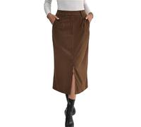 BTFONIA Women's Fall Midi Pencil Skirts Dressy Casual Work Office High Waisted Trendy Winter Corduroy Skirt with Slit(S) Brown