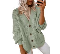 BTFONIA Women's Fashion Casual Open Front Long Sleeve Chunky Knit Cardigans Sweaters Outerwear Coats(Green 3,M)