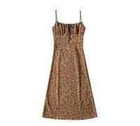 BTFONIA Women's Floral Dress Low-Cut Square Neck Spaghetti Strap Tie Bodycorn Dresses(Brown,L)