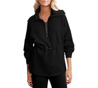 BTFONIA Womens Oversized Sweatshirts Half Zip Drawstring Waist Long Sleeve Side Slits Casual Pullover Sweatshirt Tops(Black,L)
