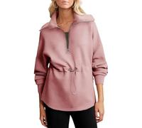 BTFONIA Womens Oversized Sweatshirts Half Zip Drawstring Waist Long Sleeve Side Slits Casual Pullover Sweatshirt Tops(Pink,M)