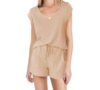 Womens Pajama Sets Comfy Short Sleeve Sleepwear Tops and Shorts Cute Pjs 2 Piece Lounge Set S-XL(Khaki,M)