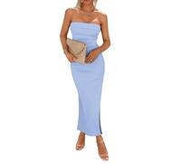 BTFONIA Womens Summer Bodycon Maxi Tube Dress Ribbed Strapless Side Slit Long Going Out Casual Elegant Party Dresses(9#,L)