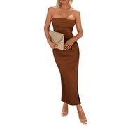 BTFONIA Womens Summer Bodycon Maxi Tube Dress Ribbed Strapless Side Slit Long Going Out Casual Elegant Party Dresses(7#,M)