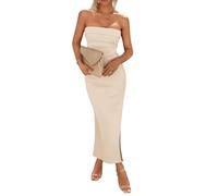 BTFONIA Womens Summer Bodycon Maxi Tube Dress Ribbed Strapless Side Slit Long Going Out Casual Elegant Party Dresses(4#,L)