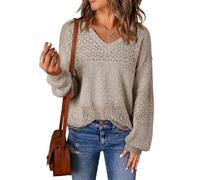 BTFONIA Womens Sweaters Casual Long Sleeve V Neck Lightweight Crochet Pullover Sweater Tops(2#,M)