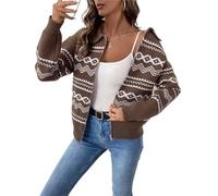 BTFONIA Women's Sweaters Zip Up Vintage Fall Lapel Knit Cardigan Top(L) Brown