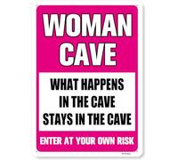 BTFSigns 8" x 12" Woman Cave Sign, Wall Decoration Aluminum Sign High Precision Printing, Water Proof, Women Only Room Decor, What Happens In The Cave Stays for She Shed