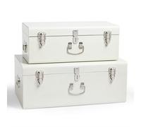 BTFY Beautify Storage Trunks - Set Of 2 Cream Stainless Steel Storage Chests W/silver Detailing, Stackable Organiser W/lockable Lids