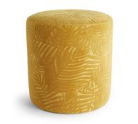 BTFY Beautify Velvet Foot Stool, Mustard Round Footrest, Floral Leaf Pattern, Upholstered Soft Touch Fabric, Padded Lightweight Ottoman