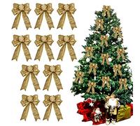 BTGGG 10 Pieces Bows for Presents Christmas Bows Xmas Tree Ornaments Glitter Bowknot Ribbon Christmas Decorations for Presents Box, Party, 25 * 20CM (Gold)