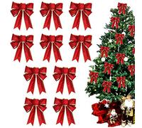 BTGGG 10 Pieces Bows for Presents Christmas Bows Xmas Tree Ornaments Glitter Bowknot Ribbon Christmas Decorations for Presents Box, Party, 25 * 20CM (Red)