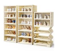 BTGGG 2 Pack Foldable Shoe Storage Box Plastic Shoe Storage Cabinet 6 Tier for 10 Pairs Shoes & 2 Boots, Installation Free Clear Shoe Boxes Collapsible Shoe Storage Organiser for Sneakers