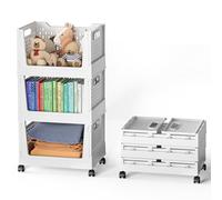 BTGGG 3 Pack Wardrobe Storage Organiser with Wheels Stackable Wardrobe Shelves Collapsible Storage Boxes Movable Storage Cart for Closet, Cabinet, Pantry, Laundry Kitchen Study Room Organization