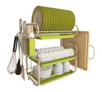 BTGGG 3 Tier Dish Drainer Stainless Steel Dish Rack with 3 Removable Green Drip Trays, Kitchen Drying Rack with Removable Utensil Holder & Cutting Board Holder for Kitchen Counter, Large Capacity