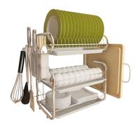 BTGGG 3 Tier Dish Drainer Stainless Steel Dish Rack with 3 Removable White Drip Trays, Kitchen Drying Rack with Removable Utensil Holder & Cutting Board Holder for Kitchen Counter, Large Capacity