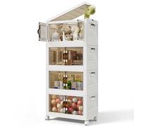 BTGGG 4 Pack Stackable Storage Boxes Large 40L*4 Foldable Collapsible Clear Storage Boxes Organizer, Front Door Opening for Easy Access, Movable Stacking Drawer Box for Toys Clothes