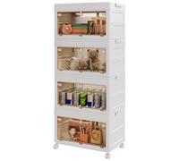 BTGGG 4 Pack Storage Boxes with Lids 60L*4 Tier Integrated Plastic Storage Boxes with Wheels, Flip-Door Stackable Foldable Collapsible Cube Crate Bins for Home Office Organization Outdoor Camping