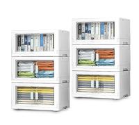 BTGGG 6 Pack Stackable Storage Boxes Large 50L*6 Foldable Collapsible Clear Storage Boxes Wardrobe Organizer, Front Door Opening for Easy Access, Movable Stacking Storage Box for Toys Clothes