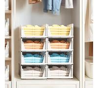 BTGGG 8 Pack Wardrobe Storage Organiser, Stackable Storage Drawers for Wardrobe, Plastic Clothing Closet Organiser Foldable Boxes Baskets Shelves for Closet Cabinet Pantry Laundry Organisation