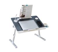 BTGGG Adjustable Laptop Stand Bed Table, Upgraded Multi-Angle Bed Desk, Height Adjustable Lap Desk with USB Ports & Side Drawer & Book Stand, Foldable Laptop Tray for Read, Food, Bed & Sofa, Black