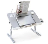 BTGGG Adjustable Laptop Stand Bed Table, Upgraded Multi-Angle Bed Desk, Height Adjustable Lap Desk with USB Ports & Side Drawer & Book Stand, Foldable Laptop Tray for Read, Food, Bed & Sofa, Grey