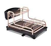 BTGGG Aluminum Dish Drainer 2 Tier Dish Rack with Swivel Drainage Spout Drain Board, Dish Drying Rack with Removable Utensil Holder & Cup Holder, Kitchen Dish Drainer Rack, Rose Gold