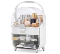BTGGG Cosmetic Organizer Box with Drawers, Multifunctional Portable Dustproof Waterproof Cosmetic Storage Case, Stylish Skincare & Beauty Organizer for Bedroom Bathroom Vanity Desktop (Silver)
