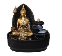 BTGGG Indoor Water Fountain Golden Buddha Tabletop Water Feature with LED Light 27.5 * 19 * 24CM Feng shui Meditation Zen Fountain for Relaxing Indoor Decoration, 3 Pin UK Plug Included