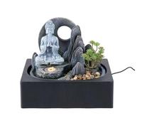 BTGGG Indoor Water Fountain Stone Buddha with LED Light, Indoor Water Feature with Decorating Rocks Plants, Table Top Meditation Zen Buddha Fountain Relaxing Home Decor, 3 Pin UK Plug Included