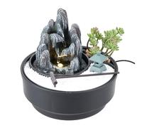 BTGGG Indoor Water Fountain with LED Light, Rockery Indoor Water Feature with Decorative Sands Plant, Table Top Zen Waterfall for Meditation Relaxation Home Decoration, 3 Pin UK Plug Included