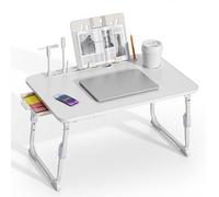 BTGGG Laptop Bed Table Height Adjustable, Upgraded Bed Desk with USB Charge Port & Side Drawer, Portable Lap Desk for Sofa with Tablet Slot & Cup Holder, Laptop Stand for Working Reading (White)