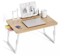 BTGGG Laptop Bed Table Height Adjustable, Upgraded Bed Desk with USB Charge Port & Side Drawer, Portable Lap Desk for Sofa with Tablet Slot & Cup Holder, Laptop Stand for Working Reading (Walnut)