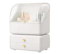 BTGGG Makeup Organiser Box with 2 Drawers Cosmetic Beauty Skincare Storage Cases for Dressing Table Bathroom Vanity, Large Capacity Jewelry Organisers Desk Storage Container White 27x28x35.8cm